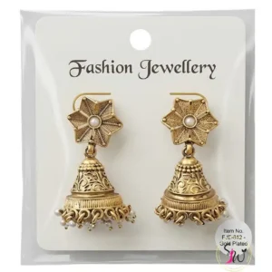 Antique Gold Floral Jhumka Earrings