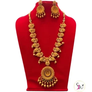 Antique Gold-Plated Lakshmi Temple Necklace Set with Jhumka Earrings